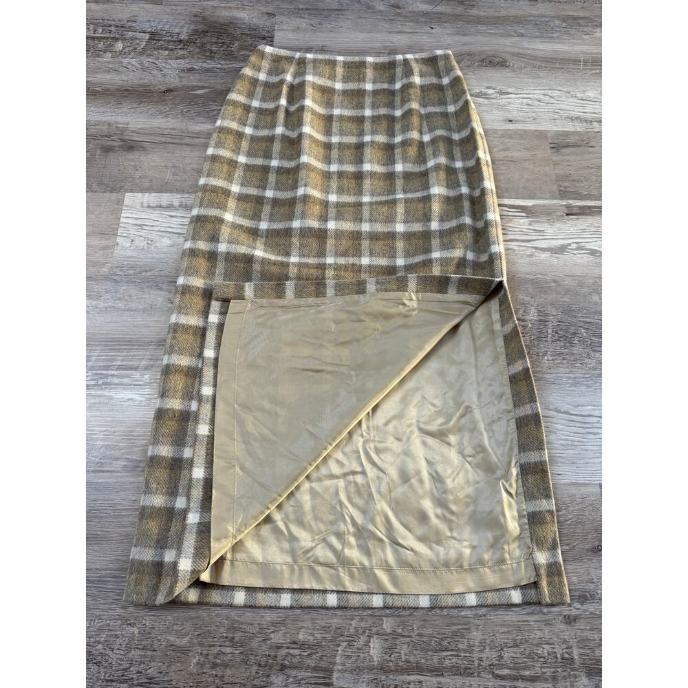 Vintage 90s Rena Rowan Wool Plaid Maxi Pencil Skirt Dark Academia Preppy Fall 8 - Picture 2 of 7